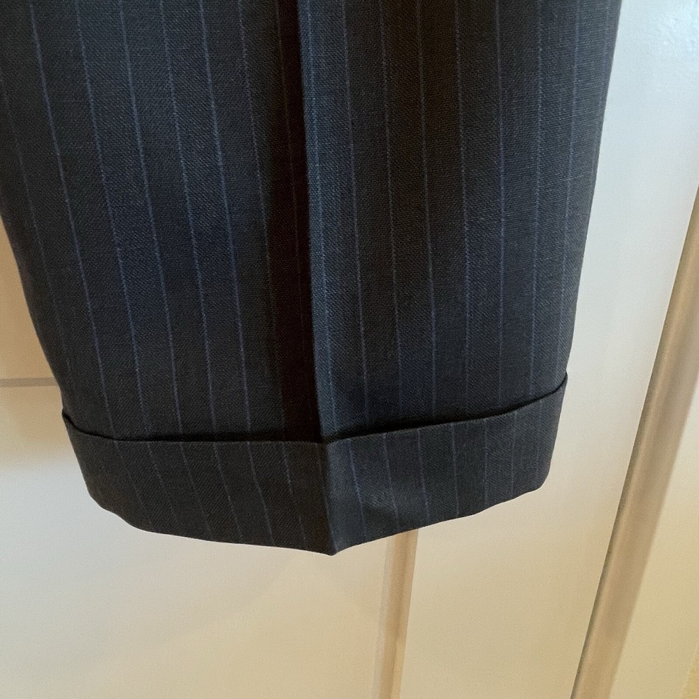 Angelo Rossi Mens Trousers Slacks Pants Suit Gray With Blue Pin Stripe 35 x 30 - Picture 6 of 16